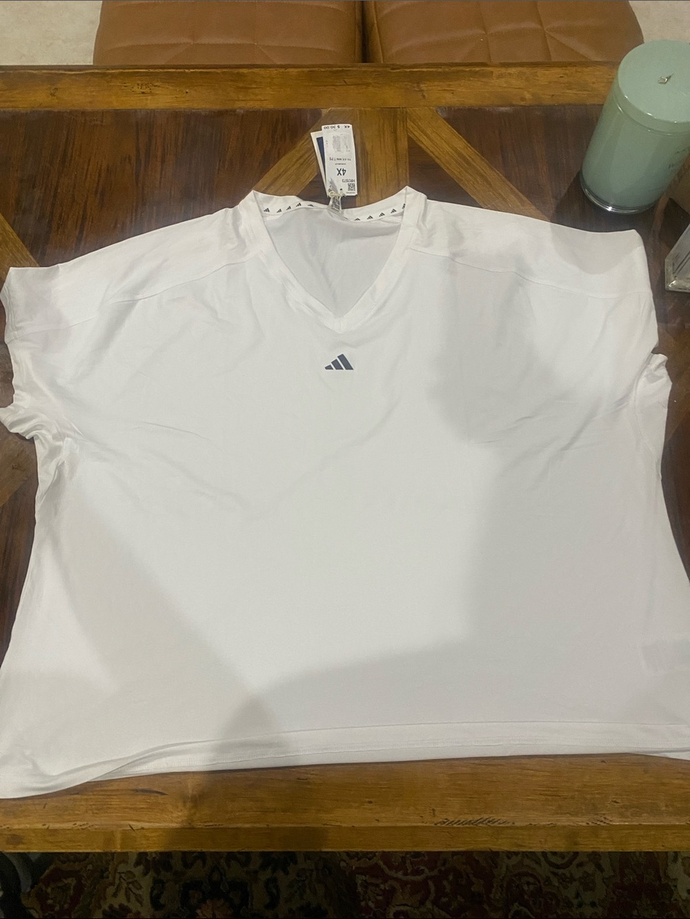 Plus Size Women adidas White V-Neck Performance Tee